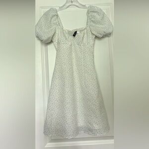White mini H&M dress with blue flowers and corset dress